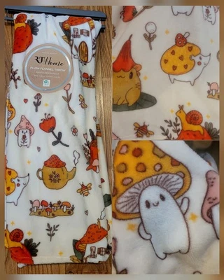 Fall Shroom Cottage Snail Boho Mushroom Mushie Print Throw Blanket Plush 50x60 - Image 1 of 4