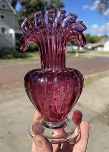 Jarrón Murano Italia Arándano Rosa Arte Vidrio Volantes Bullicante 7" De Colección Usado en Excelente Condición - Imagen 1 de 3