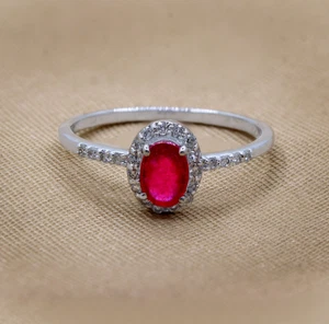 925 Sterling Silver Natural Ruby & Diamond Engagement Ring Handmade Jewelry - Picture 1 of 5