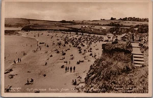 Tuck's Postcard Gyllyngvase Beach Falmouth Cornwall Sepia View Crowds Cliff - Picture 1 of 2