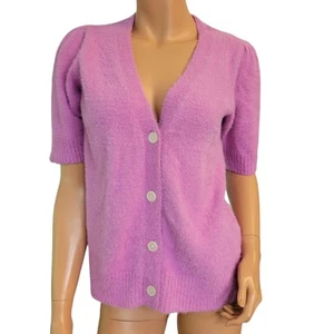 Candace Cameron Bure Womens Sweater Size Small Deep V Neck Button Pink Fuzzy - Picture 1 of 15