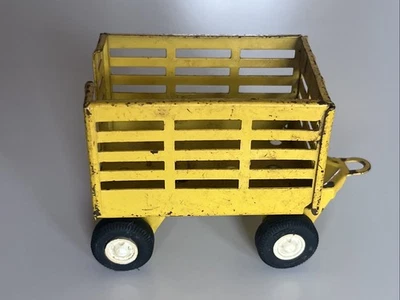 1960's Tonka Yellow Farm Tractor Metal Trailer Wagon 4" x 2" x 2.8" Tall #55320 - Image 1 of 4