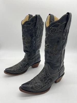 Botas de cuero Corral vintage con superposición de lagarto envejecido bordadas punta corta 6,5 M Foto 1 de 4