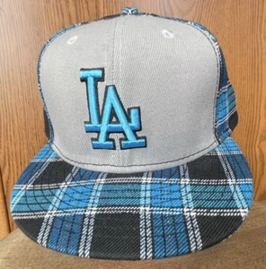 Mens LA Los Angeles Blue Plaid Flannel MLB Athletics collection snapback hat - Picture 1 of 10