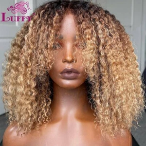 Kinky Curly Human Hair Wigs 13*6 Lace Front Wig Blonde Ombre Color 360 Lace Wigs