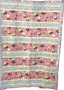 Floral Boho Striped Pink Lap Quilt Blanket Handcrafted 59” X 41” Nursery Baby - Picture 1 of 12