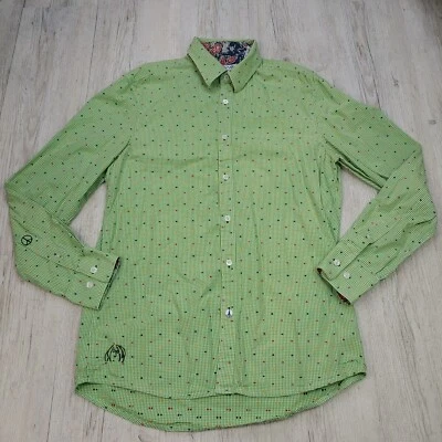 John Lennon by English Laundry Check Button Up Shirt Embroidery Size S Green - image 1 of 4