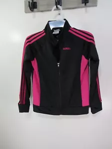 Girls Adidas Activewear Jacket Size M 10 12 Black Pink Long Sleeve Open Zipper - Picture 1 of 4
