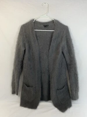 Peluche Theory Gris MUY DIFUSO esponjoso ¡elevado! Cárdigan 80% Angora Frente Abierto Talla S Foto 1 de 4