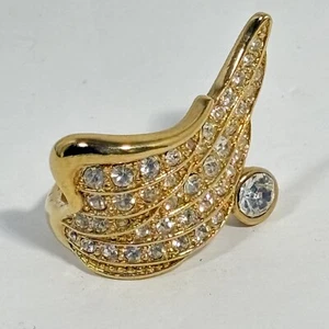 Gold Tone Crystal Angel Wing Ring Wrap Fly Without Strings Signed PA Sz 7 - Picture 1 of 8