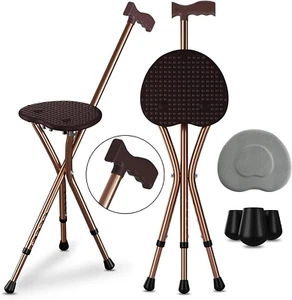 Adjustable Height Cane with Seat, Lightweight Aluminum Walking Stick with Foldin - Picture 1 of 4