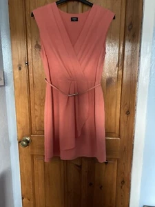 Oasis Peach Draped Dress Size 12 With Matching Belt And Side Zip - Picture 1 of 2