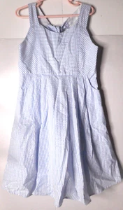 Rare Editions Dress Girls Size 6 Blue Seersucker Silver Threads Lined Long Ties - Picture 1 of 11