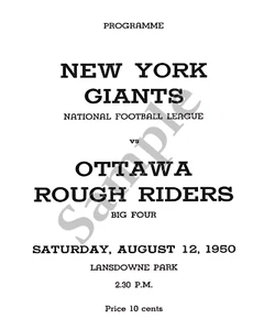 1950 CFL Ottawa Rough Riders vs NFL New York Giants Cover Reprint 8 x 10 Photo - Bild 1 von 1