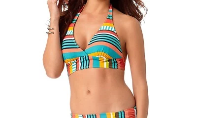 Traje de baño top de bikini halter a rayas Anne Cole Tropication, multicolor Foto 1 de 2