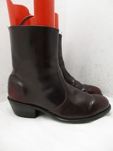 Hombres Botas al Tobillo Vaqueras Occidentales Cuero Borgoña Cremallera Lateral Talla 8 3E - Imagen 1 de 12