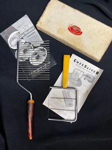 Vintage Schneider Cheese Slicer & Cake Cutter Set - Bakelite Yellow&Horn Handles - Picture 1 of 21