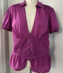 Baby Phat 1X Rosa Korsett Top Puff Kurzarm Tief V Gesmokt Y2K Royal Feminin - Bild 1 von 14