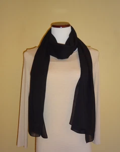 Vintage Badgley Mischka Solid Black Sheer Silk Oblong Scarf Wrap Shawl - Picture 1 of 7