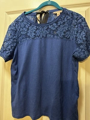Brooks Brother's Short Sleeve Blue Lace Top Blouse Size Large - Image 1 of 4