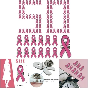 Paquete de 50 prendedores de cinta rosa premium 1x0,5 aleación de zinc concienciación sobre el cáncer de mama - Imagen 1 de 8