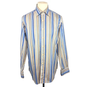 Etro Shirt Mens Large 40 Blue Stripe Smart Formal Work Office Made In Italy - Picture 1 of 9