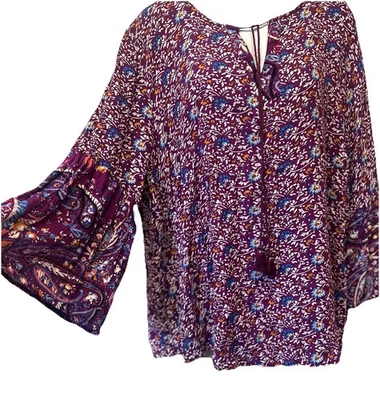 1X Top Camisa Laura Scott Plus Mangas Campana Borla Ligera Campesino Púrpura Foto 1 de 4