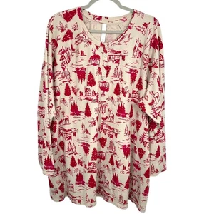 Pigiama Cacique Top Donna 22/24 Rosso Cervo Albero Scena Invernale Manica Lunga Henley - Foto 1 di 8