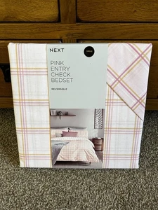 Next New Check Bedding Set - Size Single - Pink/White/Orange - Reversible - BNWT - Picture 1 of 12