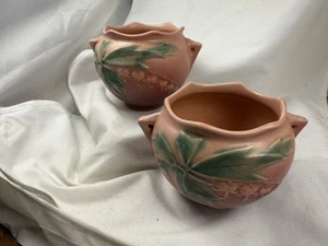 Roseville Art Pottery Pair  Bleeding Heart Pink 1940 Jardiniere Planter 651-3 - Picture 1 of 14
