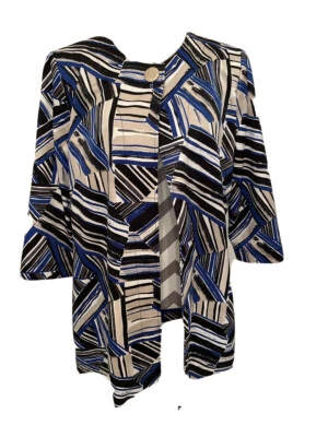 Chaqueta Kasper Chaqueta Frente Abierto Joya Cuello Columpio Geométrico Azul Mujer Talla 14 Foto 1 de 4