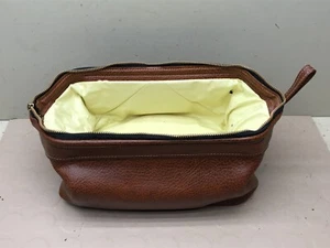 Vintage Amity Men's Toiletry Travel Shave Bag Pouch Leather Brown Retro - Picture 1 of 10
