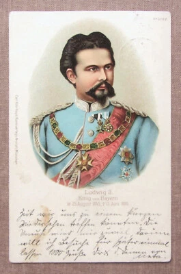 Lithographie Portrait - Ludwig II, König von Bayern - Uniform, Orden, 1900 - Bild 1 von 3