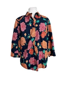 Chicos Damen Bluse Shirt Größe 1 (8/10) Blumenmuster Marine Knopfleiste Oberteil 3/4-Arm - Bild 1 von 6