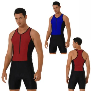 Men One Piece Swimsuit 1/2 Zip Wetsuit Racerback Beachwear Triathlon Swimwear - Picture 1 of 26