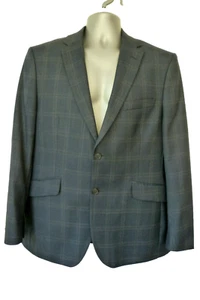 RACING GREEN Mens 42 Short Navy Blue Check Reg Fit 50% Wool Suit Blazer Jacket - Picture 1 of 14