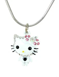 Lindo Collar Blanco Hello Kitty Cristales Tono Plateado 17 Pulgadas - Imagen 1 de 3