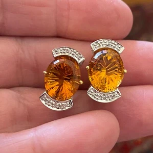 Citrine & Diamond Earrings Perfectly Matched  Great  Style and Color 18K Gold - Picture 1 of 6