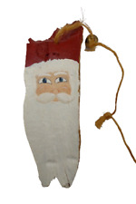 Vintage Santa Hand-Painted Wooden Tree Bark Rustic Folk Art Christmas Holiday 6"