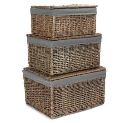 Antique Wash Finish Storage Hamper with Grey Sage Lining - Image 1 of 4