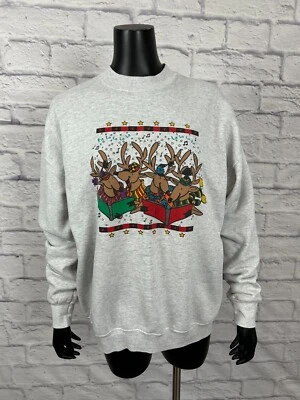 Suéter feminino Iowa Tis The Season manga longa gola redonda cinza GG vintage anos 90 - Imagem 1 de 4