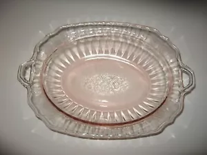 Rosa Depression Glas Servierschale Doppelgriff Wildblumen Vintage - Bild 1 von 7