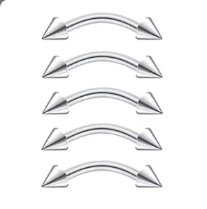 14G Spiked Eyebrow Ring- Surgical Steel Curved Barbell You Choose The Length - Picture 1 of 9