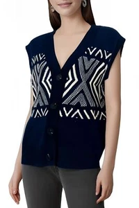 Women Crochet Sleeveless V Neck Patterned Button Down Sweater Vest Knit Top N... - Picture 1 of 5