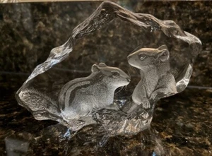Mats Jonasson 3652 Chipmunk Pair Lead Crystal Sweden Art Glass Sculpture - Picture 1 of 4