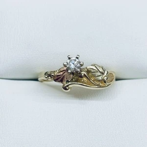 0.15 Ct Black Hills Gold 10k 12k Yellow Gold Diamond Leaf 2 Tone Ring Size 7.5 - Picture 1 of 5