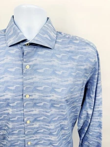 Ted Baker Endurance Men's XL 16.5 34/35 Shirt Blue Camo Button Down Casual - Picture 1 of 7