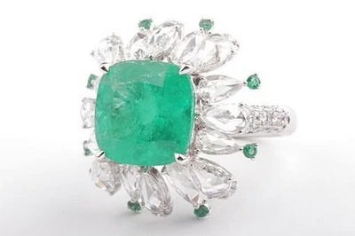 Smaragd Ring 7,38ct Kolumbien Diamanten 3,58ct 750 Weiß Gold IGI Expertise * - Bild 1 von 4