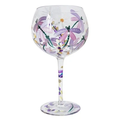 LESSER & PAVEY Floral Gin Glass Stem Lynsey Johnstone Dragonflies & Daisies Copa Balloon Wine