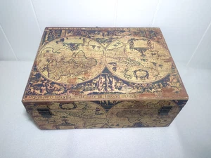Vintage Looking Old World Map 9"x12"x5" Hinged Decorative Trinket Storage Box - Picture 1 of 13